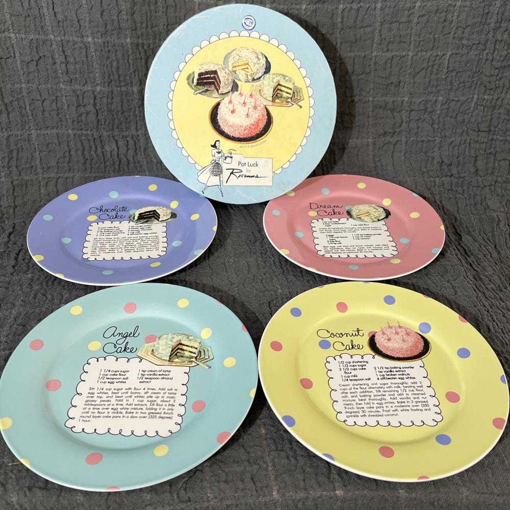Lot‎ of 4 Vintage Potluck by Rosanna Dessert Plates Cake Recipes Multicolor  8"